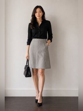 Sophia Made in Japan Wool Linen Silk A-Line Midi Skirt Small